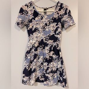 Blue floral dress with cap sleeves